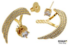 Brinco Retangular Cravejado Banhado Ouro 18K - Meia Lua