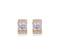 Brinco Retangular de Cristal Banhado a Ouro com Zircônias