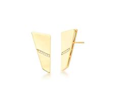 Brinco Retangular Liso com Zircônias Banhado a Ouro - 3,4 cm x 1,5 cm