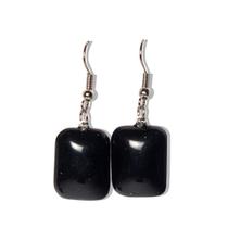 Brinco Retangular Pedra Obsidiana Negra Anzol Prateado Brinco Retangular Pedra Obsidiana Negra Anzol Prateado