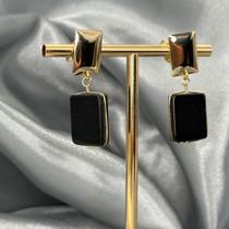 Brinco retângulo encestado- ônix Brinco retângulo encestado- ônix