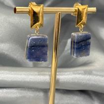 Brinco retângulo encestado- quartzo azul Brinco retângulo encestado- quartzo azul