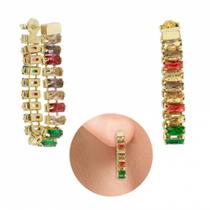 Brinco Riviera Com Zircônias Multicoloridas Folheado A Ouro 18K Antialérgico - BSPRI5288 Brinco Riviera Com Zircônias Multicoloridas Folheado A Ouro 18K Antialérgico - BSPRI5288