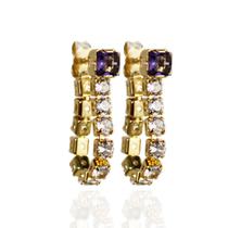 Brinco riviera zircônia lilás banhado a ouro 18k