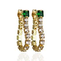 Brinco riviera zircônia verde banhado a ouro 18k