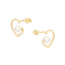 Brinco Rommanel 527298 Argola De Coração Com Pérola Banhado Ouro 18k