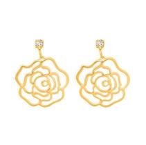 Brinco Rommanel Banhado A Ouro 18k Cristal Com Flor Rosa Vazada 523542