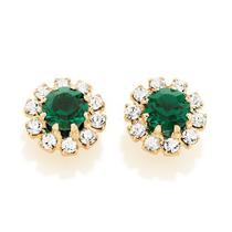 Brinco Rommanel Banhado A Ouro 18k Flor De Cristais Branco E Verde 524681 Brinco Rommanel Banhado A Ouro 18k Flor De Cristais Branco E Verde 524681