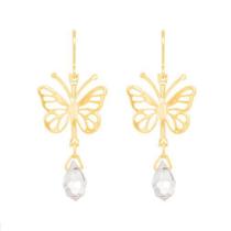 Brinco Rommanel Banhado A Ouro 18k Gancho Borboleta Vazada Com Cristal Gota 524096 Brinco Rommanel Banhado A Ouro 18k Gancho Borboleta Vazada Com Cristal Gota 524096