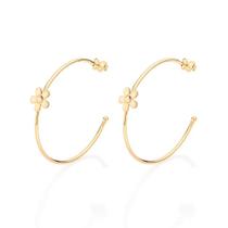 Brinco Rommanel Banhado a Ouro 18k Maxi Meia Argola Flor 527107