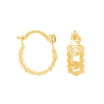 Brinco Rommanel Banhado A Ouro Pequena Argola Trabalhada Com Estrela E Lua 523350