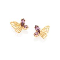 Brinco Rommanel Banhado Ouro 18k Borboleta Vazada Zircônias Lilás 527074 Brinco Rommanel Banhado Ouro 18k Borboleta Vazada Zircônias Lilás 527074