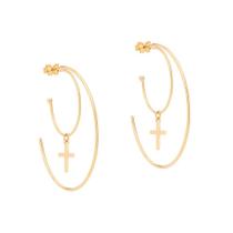 Brinco Rommanel Banhado Ouro Argola Aro Duplo Com Cruz Pendurada 526482
