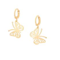 Brinco Rommanel Banhado Ouro Argola Pequena Com Borboleta Pendurada 526776