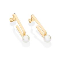 Brinco Rommanel Banhado Ouro Argola Retangular Com Pérola Catálogo 527428