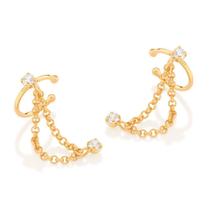 Brinco Rommanel Banhado Ouro Ear Cuff Piercing Pressão E Zircônias Com Fio Elo 526663