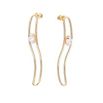 Brinco Rommanel Banhado Ouro Maxi Ondulado Com Zircônia 527233 Brinco Rommanel Banhado Ouro Maxi Ondulado Com Zircônia 527233