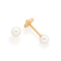 Brinco Rommanel Banhado Ouro Pérola 4 MM Adulto/ Infantil 520190