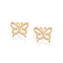 Brinco Rommanel borboleta banhado a ouro 18k com zircônias - Cód. 52723506 Brinco Rommanel borboleta banhado a ouro 18k com zircônias - Cód. 52723506