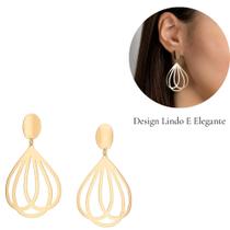 Brinco Rommanel Feminino Argola Grande Oval Banhado a Ouro 18K Design Exclusivo 527070