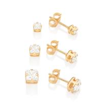 Brinco Rommanel Kit 3 Furos Solitários Folheados A Ouro Brinco Rommanel Kit 3 Furos Solitários Folheados A Ouro