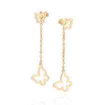 Brinco Rommanel Pêndulo Borboletas Banhado a Ouro 18k 527569