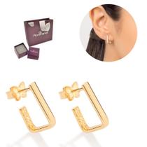 Brinco Rommanel Retangular Feminino Banhado Ouro 18k 527232
