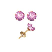 Brinco Rosa Baby 5mm brilhante de Zircônia em Ouro 18K Press Original 24247 K050