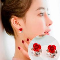 Brinco Rosas Flor Feminino Strass Pedra Festa Casamento Luxo