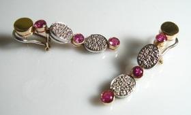 Brinco Rubi Rose Extra Pavê de Diamantes Ouro 18K K910