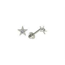 Brinco Segundo Furo Estrelinha Brilho Ouro Branco 18K K066