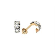 Brinco Segundo Furo Meia Volta Carre 2X2 Zircônia Ouro 18K 22392 K080