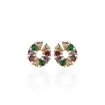 Brinco semicirculo colorido banhado a ouro 18k