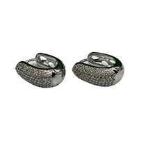 Brinco Semijóia Argola Oval Cravejado Zirconia Ouro Branco