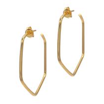 Brinco semijoia argola sextavado meia cana m