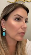 Brinco Semijoia Azul com Coração Cravejado Brinco Semijoia Azul com Coração Cravejado