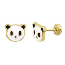 Brinco semijoia infantil panda banho ouro 18k