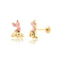 Brinco Sereia Infantil Com Resina Rosa Folheado A Ouro Brinco Sereia Infantil Com Resina Rosa Folheado A Ouro