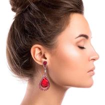 Brinco Sobrepor Delicado Feminino Festa Pedra Pendulo Vermel -