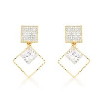 Brinco Sofisticado Zirconia Quadrada Banhada a Ouro 18k Brinco Sofisticado Zirconia Quadrada Banhada a Ouro 18k