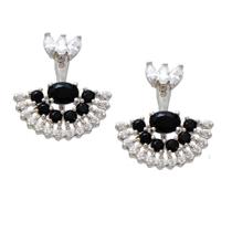 Brinco Softjoias Ear Jacket Com Cristais Pretos e Zirconias Folheado no Ródio Branco