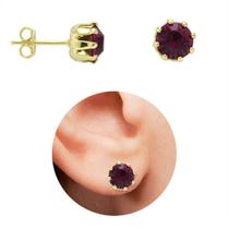 Brinco Solitário Com Pedra De Strass Rosa PRI Style Folheado A Ouro 18K Antialérgico