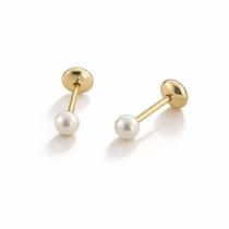 Brinco Solitário de Pérola 3mm Clássico Banhado a Ouro 18k Brinco Solitário de Pérola 3mm Clássico Banhado a Ouro 18k