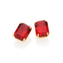 Brinco solitário folheado a ouro com cristais retangulares -rommanel rosa 520577