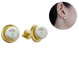 Brinco Solitario Rococo Ninho Perola 6,3 mm Natural Ouro 18K Brinco Solitario Rococo Ninho Perola 6,3 mm Natural Ouro 18K