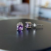 Brinco solitário ródio branco lilás