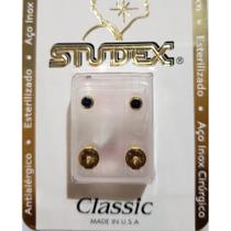 Brinco studex classic 3mm bezel azul safira medio dourado cor:dourado Brinco studex classic 3mm bezel azul safira medio dourado cor:dourado