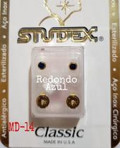 Brinco studex classic 4mm bezel azul medio dourado