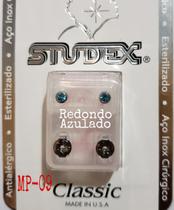 Brinco studex classic 4mm bezel azul medio prata