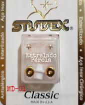 Brinco studex classic 4mm estrelado pérola medio dourado
